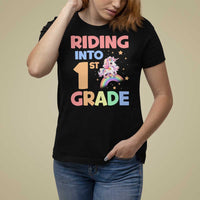 Back To School Unicorn T Shirt For Women Riding Into 1st Grade Rainbow Star - Wonder Print Shop