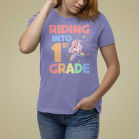 Back To School Unicorn T Shirt For Women Riding Into 1st Grade Rainbow Star - Wonder Print Shop