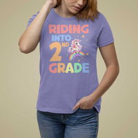 Back To School Unicorn T Shirt For Women Riding Into 2nd Grade Rainbow Star - Wonder Print Shop