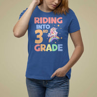 Back To School Unicorn T Shirt For Women Riding Into 3rd Grade Rainbow Star - Wonder Print Shop