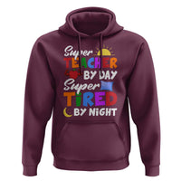 Funny Teacher Hoodie Super Teacher By Day Super Tired By Night Sun Pillow - Wonder Print Shop