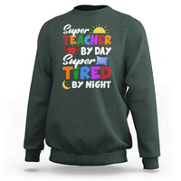 Funny Teacher Sweatshirt Super Teacher By Day Super Tired By Night Sun Pillow - Wonder Print Shop