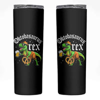 Funny Oktoberfest Dinosaur Skinny Tumbler Oktobasaurus Rex Lederhosen Bavarian Beer - Wonder Print Shop