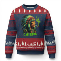 Funny Chiefin Weed Indian Native American Marijuana Ugly Christmas Sweater - Wonder Print Shop