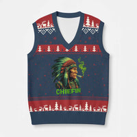 Funny Chiefin Weed Indian Native American Marijuana V-Neck Knit Sweater Vest - Wonder Print Shop