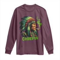 Funny Chiefin Weed Indian Native American Marijuana Long Sleeve Shirt - Wonder Print Shop