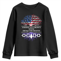 American Grown With Iroquois Roots Youth Sweatshirt Tree USA Flag - Wonder Print Shop
