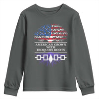 American Grown With Iroquois Roots Youth Sweatshirt Tree USA Flag - Wonder Print Shop