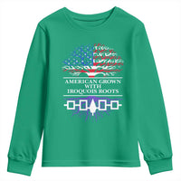 American Grown With Iroquois Roots Youth Sweatshirt Tree USA Flag - Wonder Print Shop