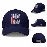 Funny Kickin Hard Or Kirkin US Political Baseball Cap Vintage American Flag