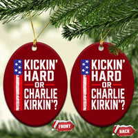 Funny Kickin Hard Or Kirkin US Political Ceramic Ornament Vintage American Flag