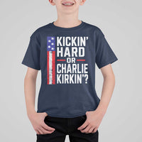 Funny Kickin Hard Or Kirkin US Political T Shirt For Kid Vintage American Flag