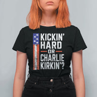 Funny Kickin Hard Or Kirkin US Political T Shirt For Women Vintage American Flag