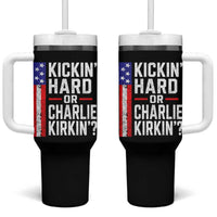 Funny Kickin Hard Or Kirkin US Political Tumbler With Handle Vintage American Flag