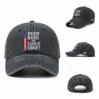 Funny Kickin Hard Or Kirkin US Political Washed Cotton Baseball Cap Vintage American Flag
