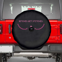 Funny Breast Cancer Awareness Spare Tire Cover Bitches Get Stitches Pink Ribbon