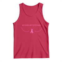 Funny Breast Cancer Awareness Tank Top Bitches Get Stitches Pink Ribbon