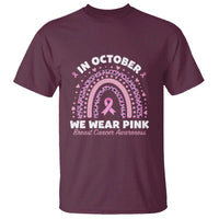 Breast Cancer Awareness T Shirt In October We Wear Pink Rainbow Heart Ribbon - Wonder Print Shop