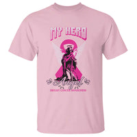 Breast Cancer Awareness T Shirt My Hero Is Now My Angel Pink Ribbon Cancer Warrior - Wonder Print Shop