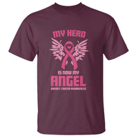 Breast Cancer Awareness T Shirt My Hero Is Now My Angel Pink Ribbon Wings Heart - Wonder Print Shop