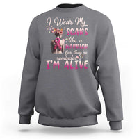 Breast Cancer Awareness Sweatshirt I Wear My Scars Like A Warrior For They're Reminder I'm Alive Butterfly - Wonder Print Shop