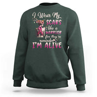 Breast Cancer Awareness Sweatshirt I Wear My Scars Like A Warrior For They're Reminder I'm Alive Butterfly - Wonder Print Shop