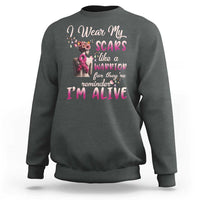 Breast Cancer Awareness Sweatshirt I Wear My Scars Like A Warrior For They're Reminder I'm Alive Butterfly - Wonder Print Shop