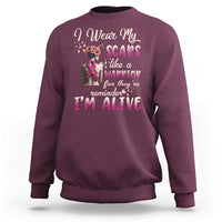 Breast Cancer Awareness Sweatshirt I Wear My Scars Like A Warrior For They're Reminder I'm Alive Butterfly - Wonder Print Shop
