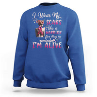 Breast Cancer Awareness Sweatshirt I Wear My Scars Like A Warrior For They're Reminder I'm Alive Butterfly - Wonder Print Shop