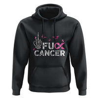 Breast Cancer Awareness Hoodie Fuck Cancer Pink Ribbon Skeleton Hand Butterfly - Wonder Print Shop