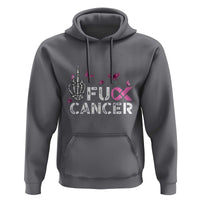 Breast Cancer Awareness Hoodie Fuck Cancer Pink Ribbon Skeleton Hand Butterfly - Wonder Print Shop