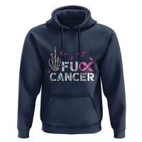 Breast Cancer Awareness Hoodie Fuck Cancer Pink Ribbon Skeleton Hand Butterfly - Wonder Print Shop