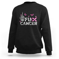 Breast Cancer Awareness Sweatshirt Fuck Cancer Pink Ribbon Skeleton Hand Butterfly - Wonder Print Shop
