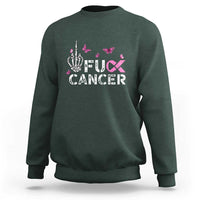 Breast Cancer Awareness Sweatshirt Fuck Cancer Pink Ribbon Skeleton Hand Butterfly - Wonder Print Shop