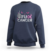 Breast Cancer Awareness Sweatshirt Fuck Cancer Pink Ribbon Skeleton Hand Butterfly - Wonder Print Shop