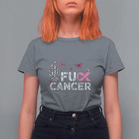 Breast Cancer Awareness T Shirt For Women Fuck Cancer Pink Ribbon Skeleton Hand Butterfly - Wonder Print Shop