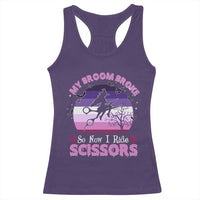 Funny Lesbian Witch Halloween Racerback Tank Top My Broom Broke So Now I Ride Scissors - Wonder Print Shop