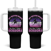 Funny Lesbian Witch Halloween Tumbler With Handle My Broom Broke So Now I Ride Scissors - Wonder Print Shop