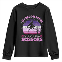 Funny Lesbian Witch Halloween Youth Sweatshirt My Broom Broke So Now I Ride Scissors - Wonder Print Shop