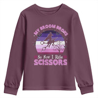 Funny Lesbian Witch Halloween Youth Sweatshirt My Broom Broke So Now I Ride Scissors - Wonder Print Shop