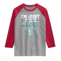 Funny Rock N Roll Lover Raglan Shirt I Am Just A Kid Adulthood Saying - Wonder Print Shop