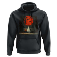 Halloween Lonely Ghost Bench Blood Moon Pumpkin Hoodie - Wonder Print Shop