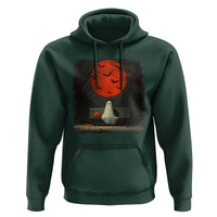 Halloween Lonely Ghost Bench Blood Moon Pumpkin Hoodie - Wonder Print Shop