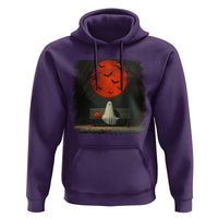 Halloween Lonely Ghost Bench Blood Moon Pumpkin Hoodie - Wonder Print Shop