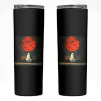 Halloween Lonely Ghost Bench Blood Moon Pumpkin Skinny Tumbler - Wonder Print Shop