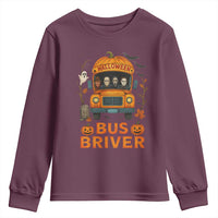 Funny Halloween Bus Driver Youth Sweatshirt Horror Slashers Pumpkin School Bus Spooky Season - Wonder Print Shop