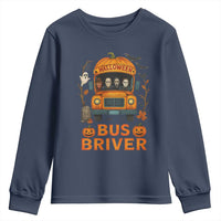Funny Halloween Bus Driver Youth Sweatshirt Horror Slashers Pumpkin School Bus Spooky Season - Wonder Print Shop