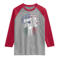 American Grown With Italian Roots Raglan Shirt Family Tree Italy Flag - Wonder Print Shop
