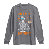 Funny Halloween Birthday Long Sleeve Shirt Its My Bday Skeleton Cake Party - Wonder Print Shop