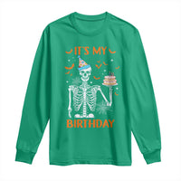Funny Halloween Birthday Long Sleeve Shirt Its My Bday Skeleton Cake Party - Wonder Print Shop